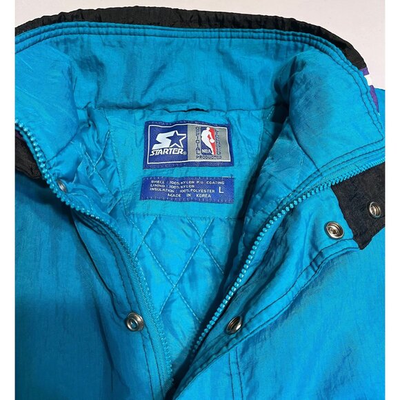 Vintage 1990s Charlotte Hornets Starter Jacket L NBA Pullover Puffer Half-Zip - Picture 2 of 3
